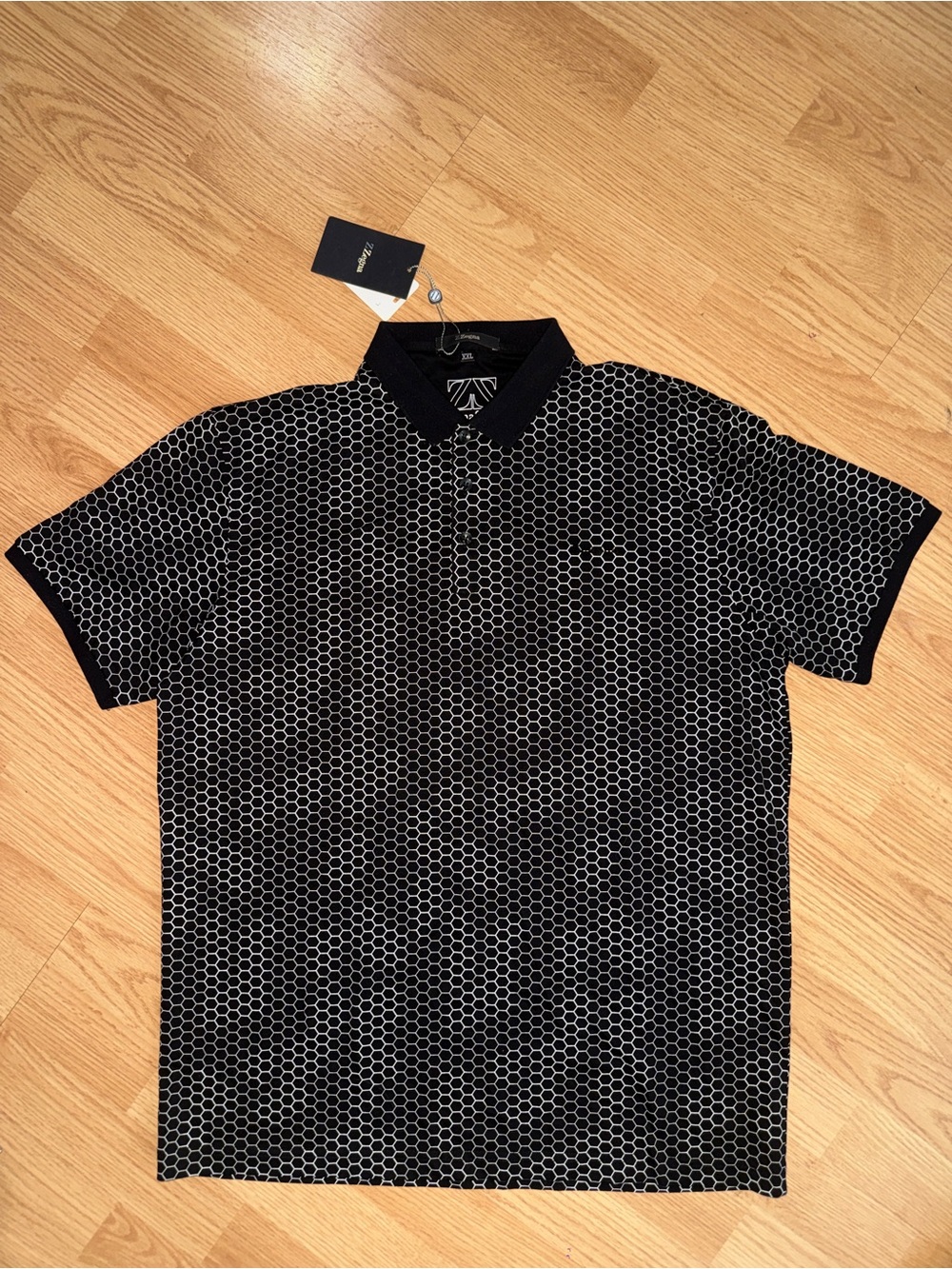 Z Zegna Black Polo with Gray Honeycomb Pattern